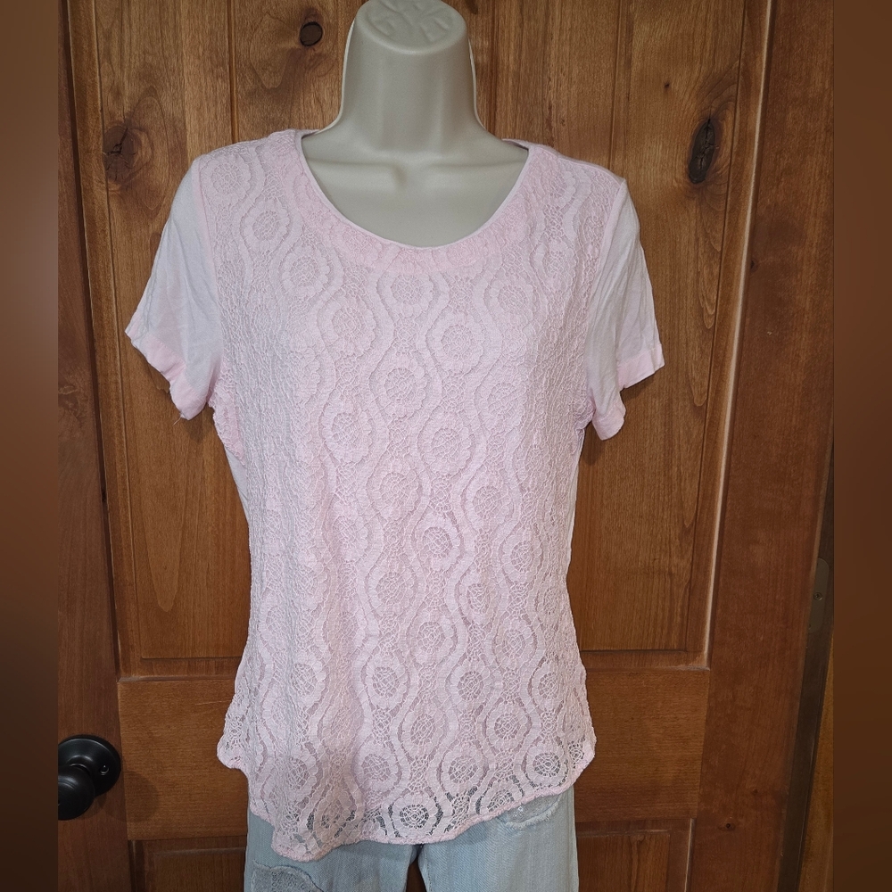 Croft & Barrow Light Pink‎ Lace Short Sleeve Top